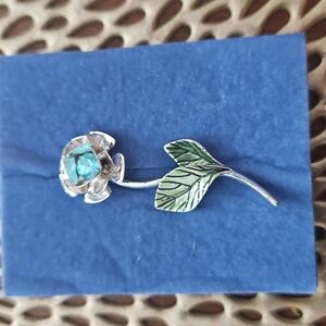 AQUAMARINE ROSE FLOWER BROOCH